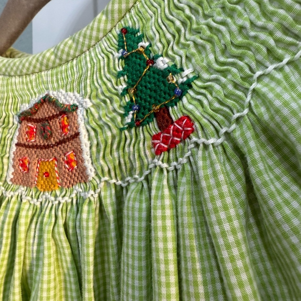 Girls' Lime Green Smocked Holiday Dress - Picture 8 of 11